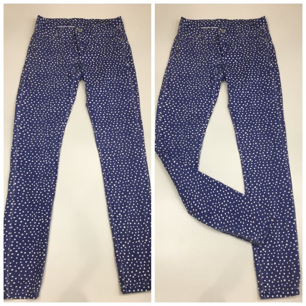 BLANK NYC Blue White Dot Print Faux Pockets Slim Fit Skinny Jeans